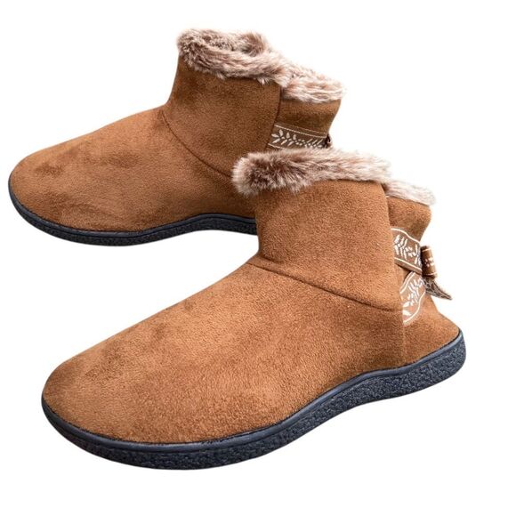 Isotoner Cozy Brown Nelly Microsuede Faux Fur Ankle Boots Slippers size 7.5 - 8 - Picture 11 of 13